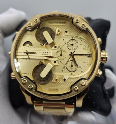 NEW DIESEL MENS WATCH DZ7399 XL 57MM STAINLESS STEEL YELLOW GOLD