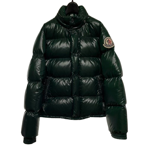 MONCLER EVEREST DOWN JACKET SHINY NYLON GREEN Zip Up Logo Patch
