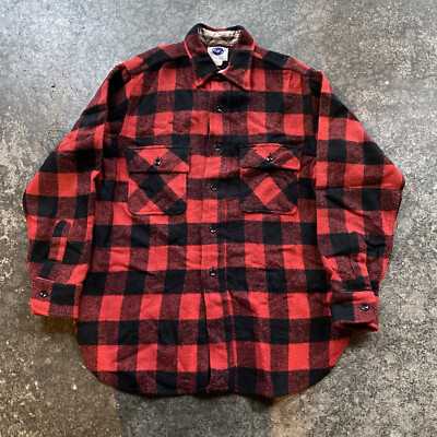 Vintage 60s Sears Pilgrim Wool Flannel Shirt Long Sleeve Button