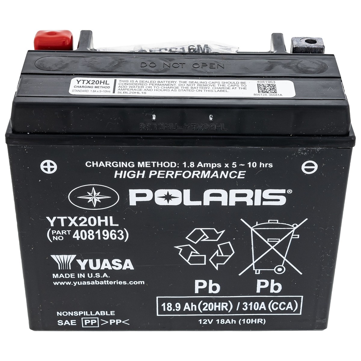 Polaris 4081963 Battery 18AH YTX20HL 310 CCA V3 Sportsman