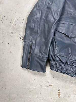 Vintage Y2K A2 Type Grey Leather Bomber Flyers Jacket military usa