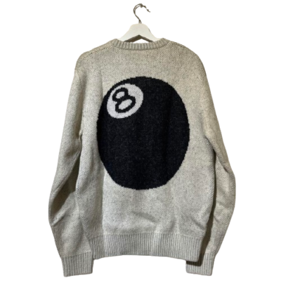 STUSSY 8 Ball Heavy Brushed Mohair Sweater White L Men Streetwear