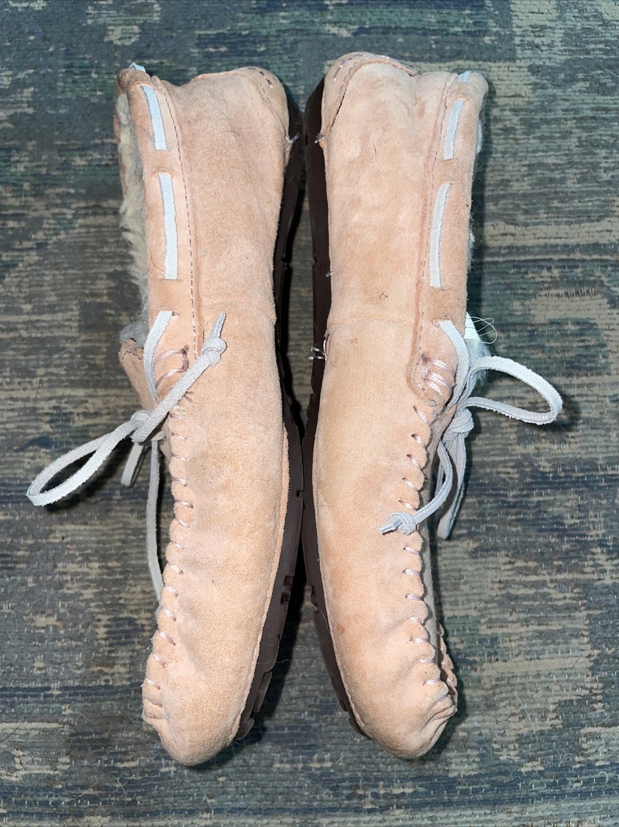 Ugg Australia Natural Pink Suede Cozy Fleece Lined Slippers