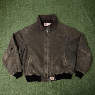 Vintage 90s Carhartt Jacket Olive Green Corduroy Collar Distress