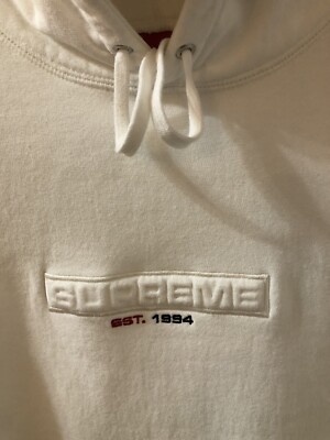 Supreme Embossed Logo Hooded Sweatshirt Size Large White | eBay