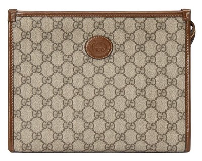 NEW GUCCI GG SUPREME CANVAS LEATHER INTERLOCKING G BEAUTY CASE