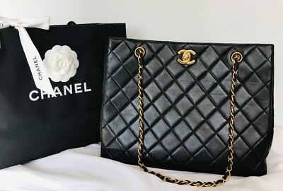 Vintage Chanel CC Turnlock Quilted Lambskin Leather Shopper Tote