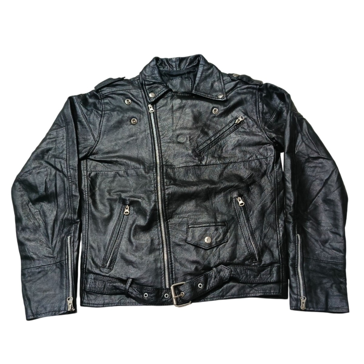 Vintage Leather Motorcyle Jacket Full Zip Diagonal Collar | eBay