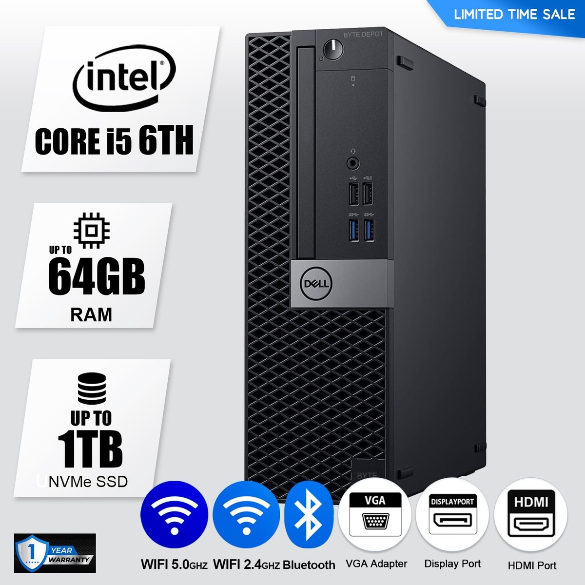 DELL Desktop Computer PC i5 6TH, 32GB RAM Up to 1TB M.2 SSD
