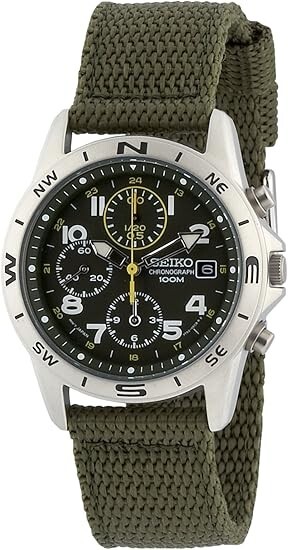 SEIKO SND377R Chronograph Men's Watch New Green Authentic Military