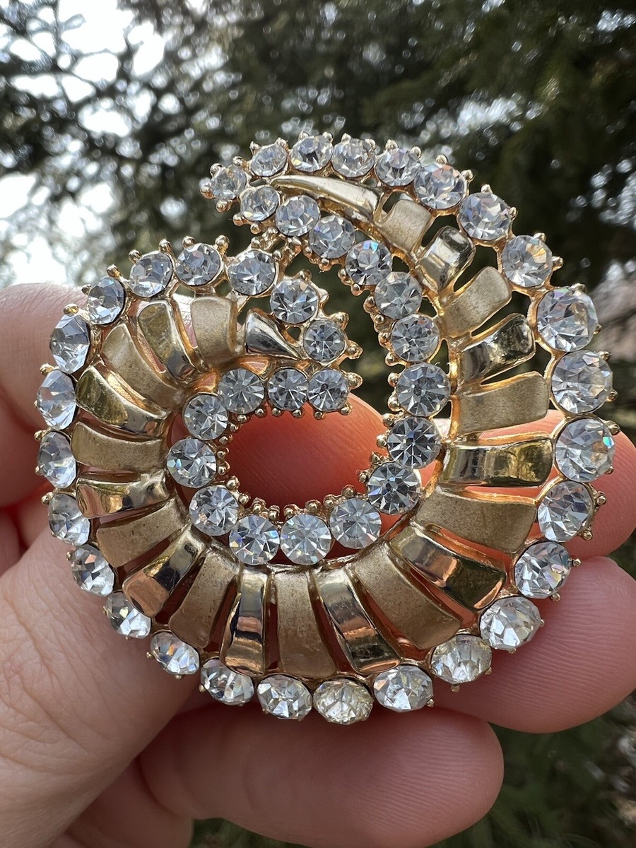 RARE VINTAGE CROWN TRIFARI ALFRED PHILIPPE RHINESTONE GOLD-TONE