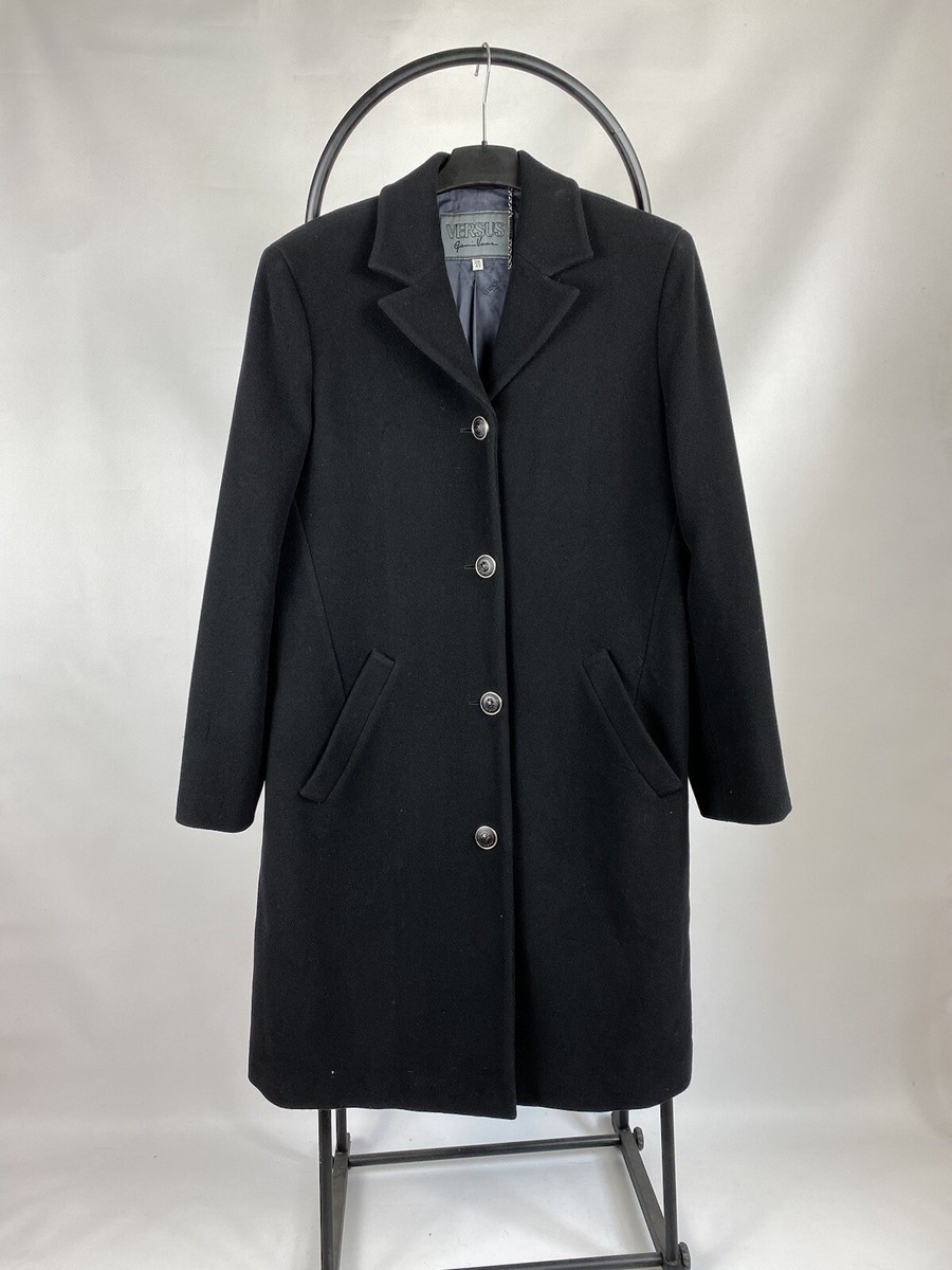 Versus Gianni Versace Vintage Black Wool Long Button Coat Jacket