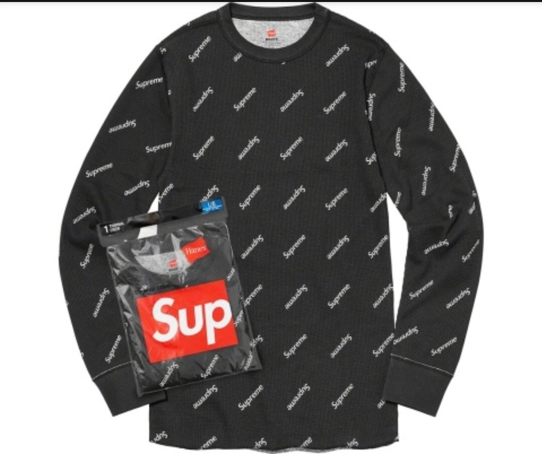 Sサイズ Supreme/Hanes 黒Bones Thermal Crew Supreme Hanes Thermal