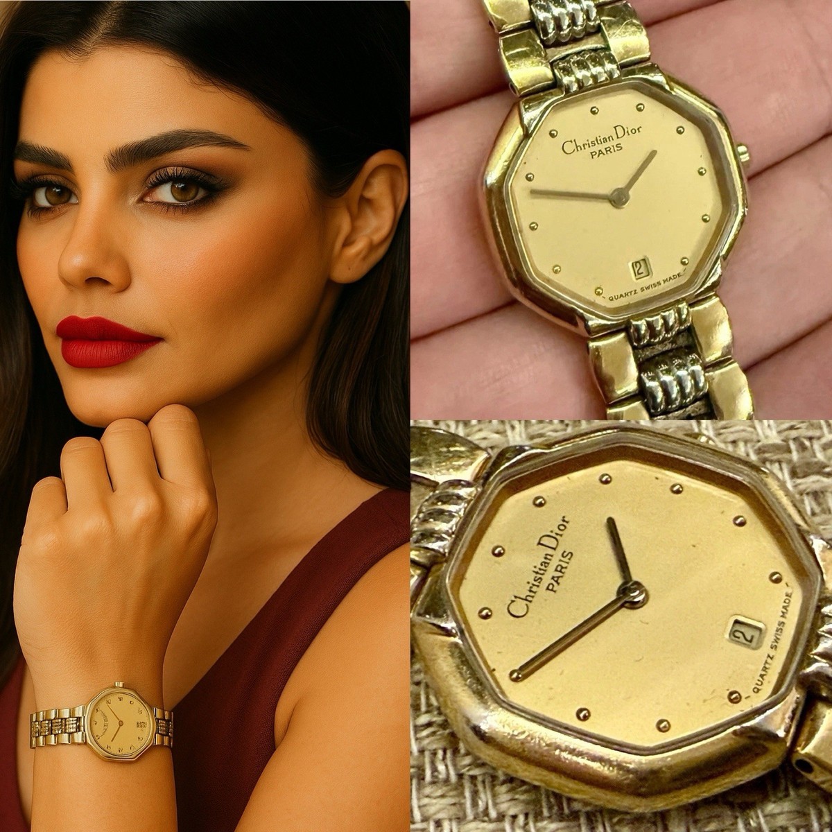 ✨ Christian Dior “Combi Octogon” Vintage Quartz Watch – Gold