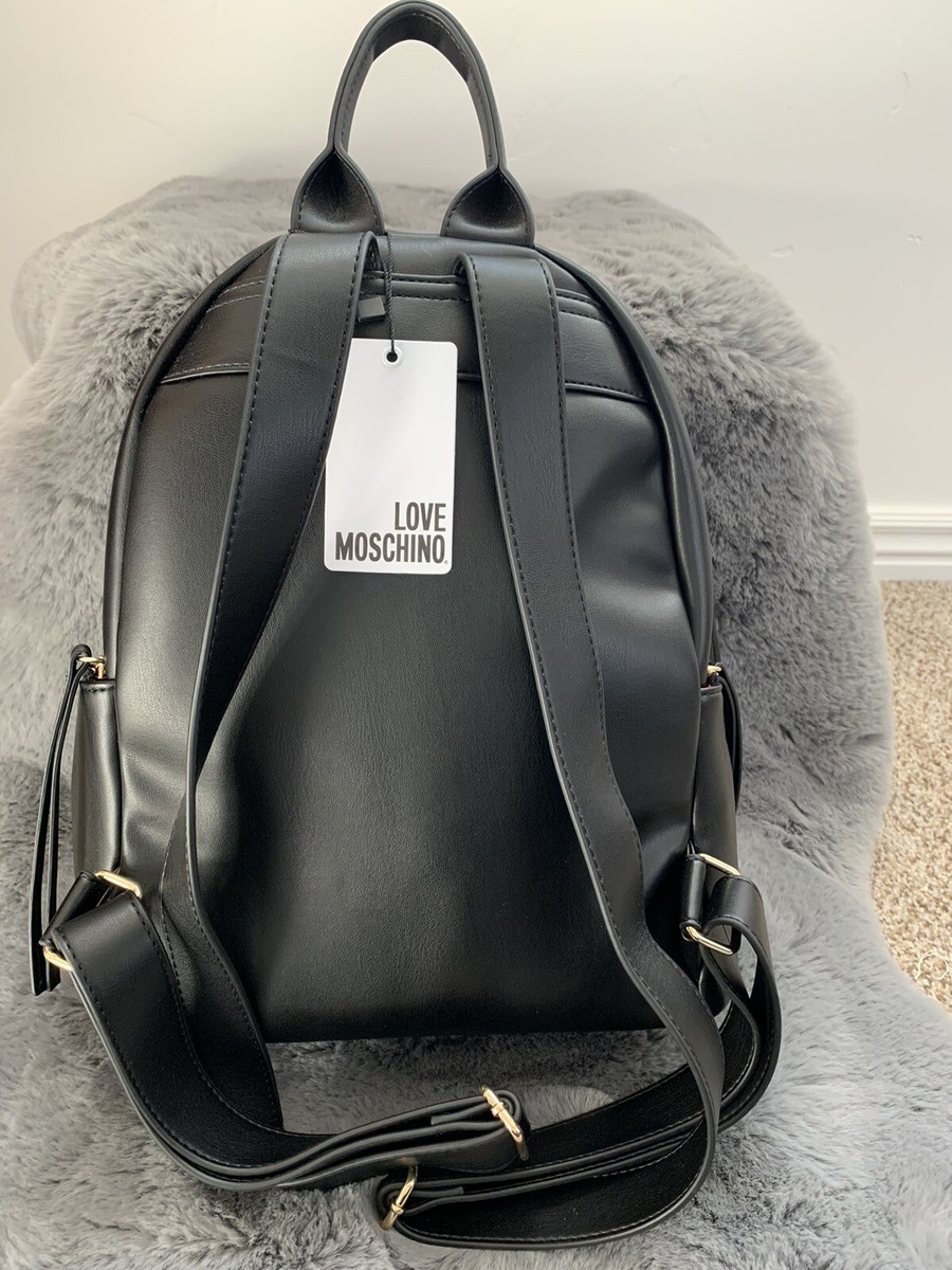New Love Moschino Black Backpack w/ Gold Heart Chain Borsa Pu Nero