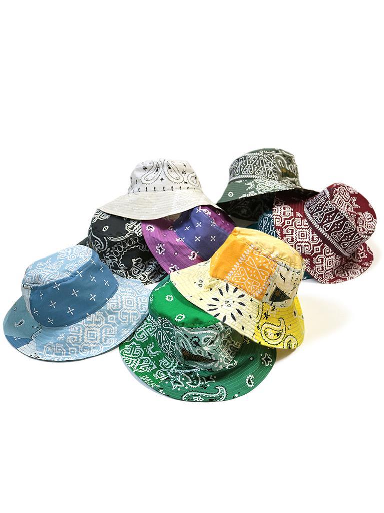 KAPITAL bandana patchwork bucket hat long brim type online