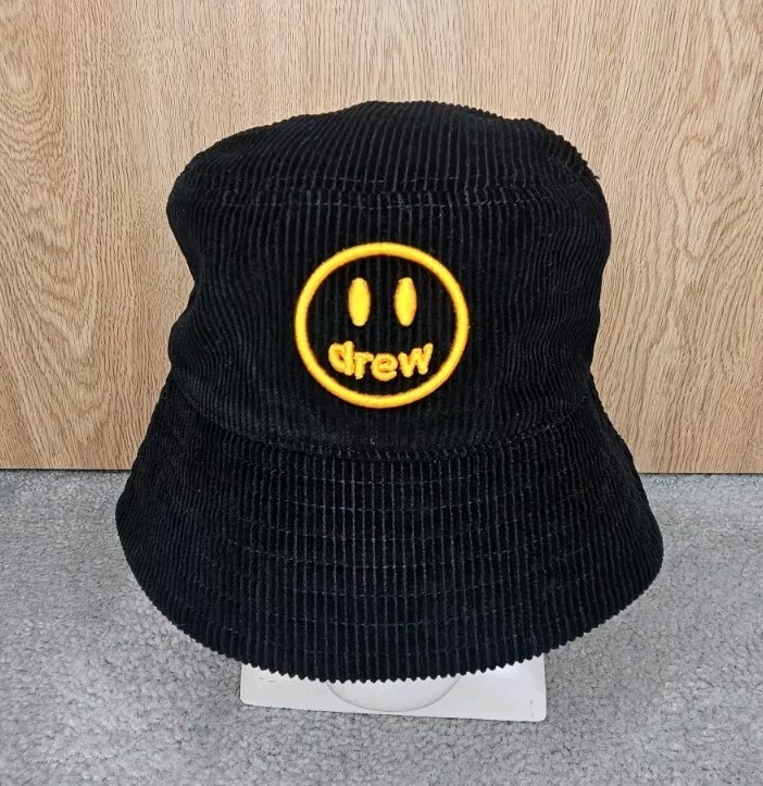 Drew House Black Mascot Smiley Logo Corduroy Bucket Hat Black One