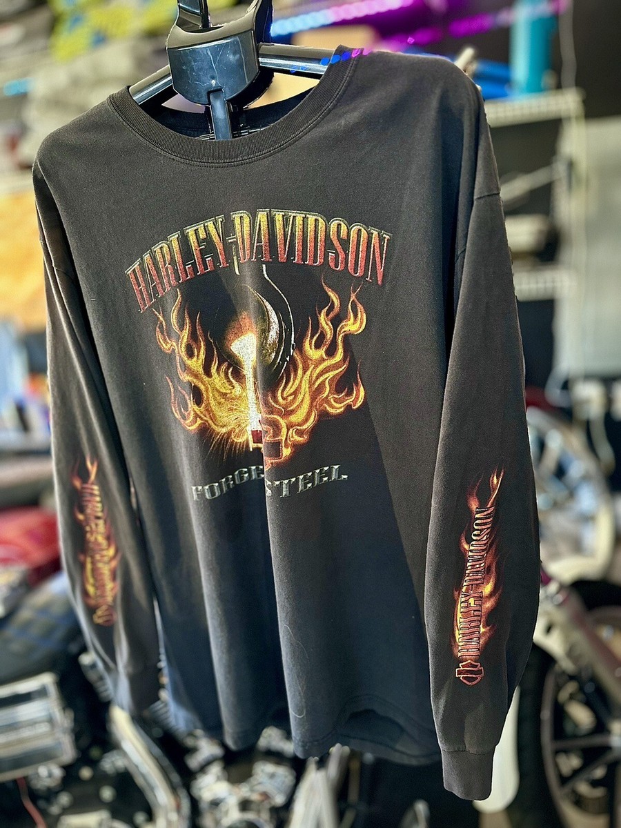 Vintage Harley Davidson Ls Shirt Forged Steel Flames Sleeves Xl