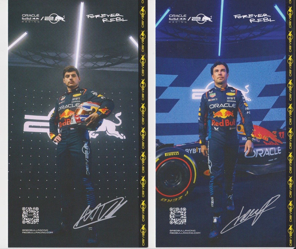 NEW! 2024 F1 2x Cards Postcard Max Verstappen Sergio Perez Red