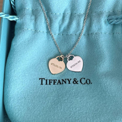 Tiffany Return to Tiffany Double Heart Necklace Silver 18K Gold