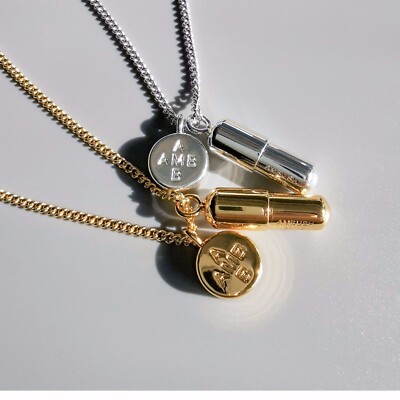 AMBUSH Silver Gold Color Small Scratch Metal Pill Charm Necklace