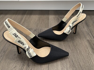 CHRISTIAN DIOR J'ADIOR FABRIC & RIBBON BLACK NOIR SHOES SLINGBACK