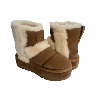 UGG CLASSIC CHILLAPEAK CHESTNUT SPILL SEAMS PLATFORM BOOTS US 7