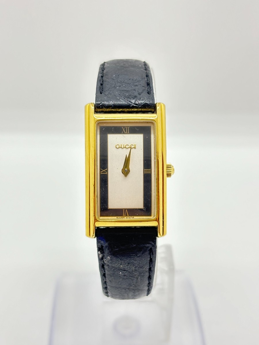 Exc+5] GUCCI 2600L Vintage Watch Swiss Quartz Gold Navy Blue Used