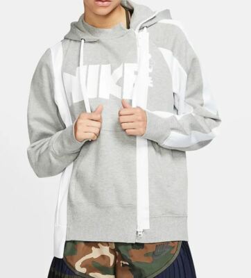 Nike Sacai Jacket Women's M Double Zip Full Zip Hoodie Grey White