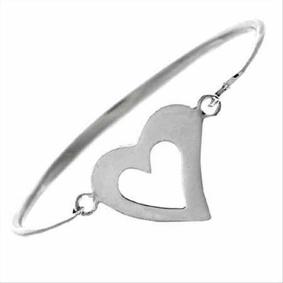 925 Silver Open Heart Bangle Bracelet | eBay