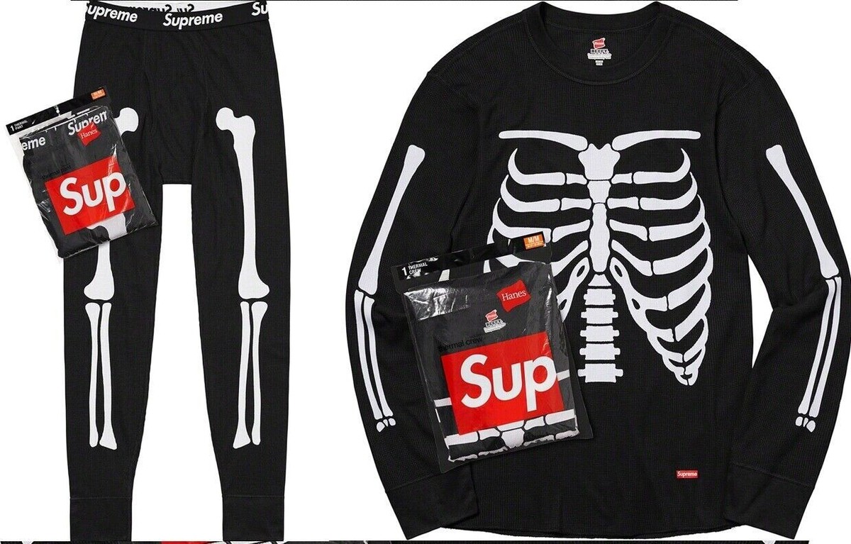 Supreme Hanes Bones Thermal Set - Black XL - Crew and Pant - Extra