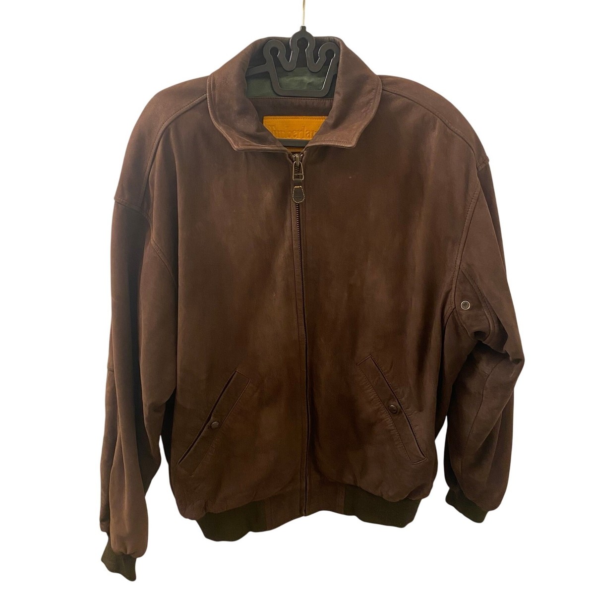 90s Vintage Timberland Dark Brown Cowhide Leather Bomber Jacket