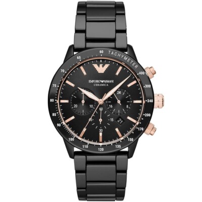 NEW EMPORIO ARMANI MENS WATCH CERAMIC BLACK DIAL & BLACK STRAP