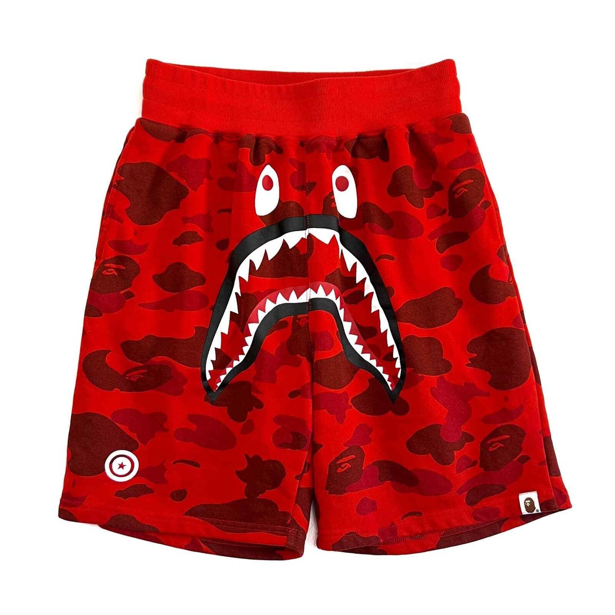 BAPE ABC Camo WGM Print Shark Sweatshorts Red Kids Size XL | eBay