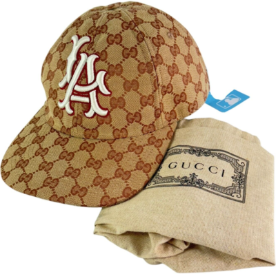 GUCCI X MLB Beige Canvas Dodgers Men's Baseball Cap Made in Italy