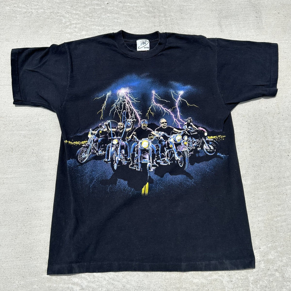 Vintage 90s Biker T-shirt Sz XL All Over Print Motorcycle