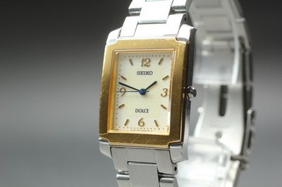 Vintage 1998 Exc+5 Seiko Dolce 5E61-5A40 Two-Tone Tank HAQ Qz Mens