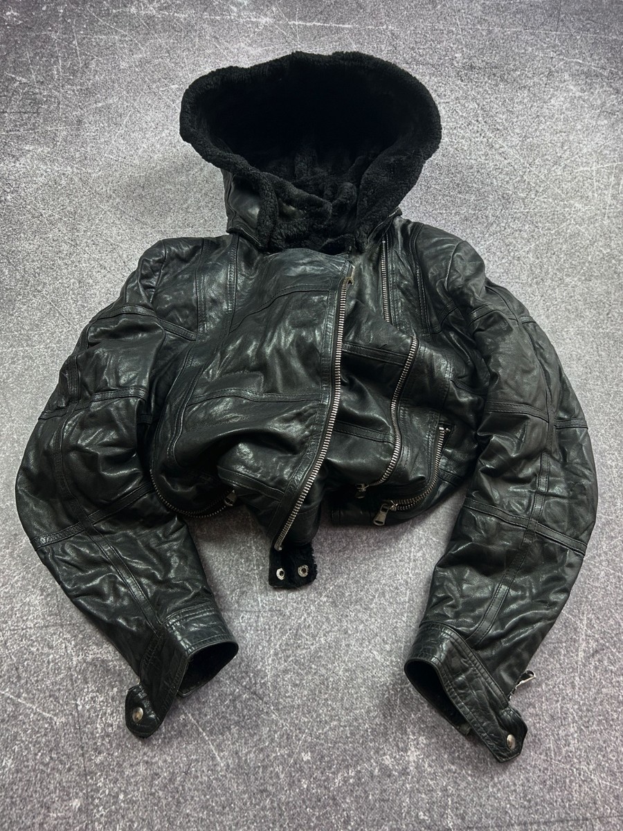 VTG STREETWEAR STYLE OPIUM LEATHER HOOD FUR JACKET 90S Y2K / Size
