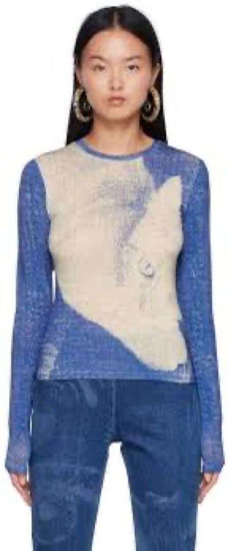 paloma wool flovi top cat print ladies casual long sleeves blue