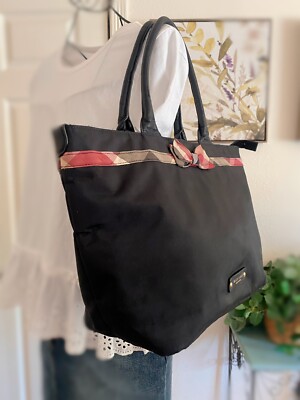 Auth BURBERRY BLUE LABEL Japan Large Tote Bag Nova Check Bow Black