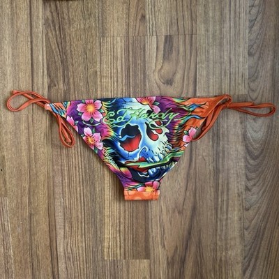 ED HARDY Vintage Y2K Rare Yellow Orange Floral Skulls String
