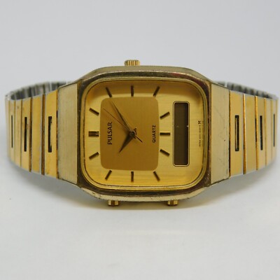 Pulsar V041-5070 Gold Tone Analog Digital Men's Watch Sz. 6 1/2