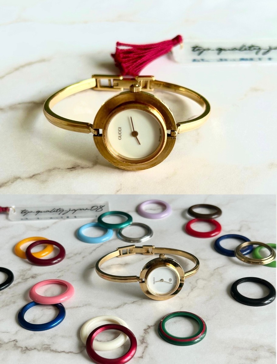 Auth GUCCI Change Bezel Watch / 1Select Bezel Quartz Gold Vintage