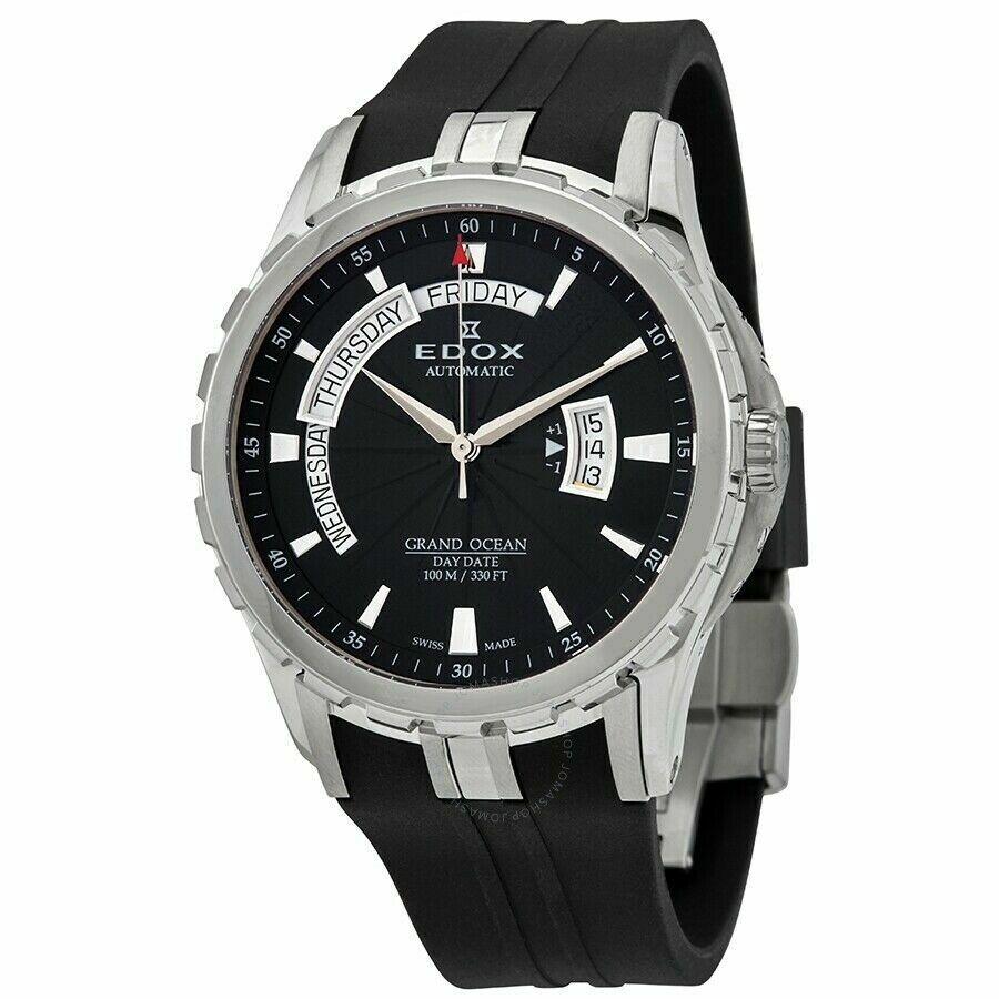 Edox 83006 Grand Ocean Automatic Black Dial Rubber Strap Men's