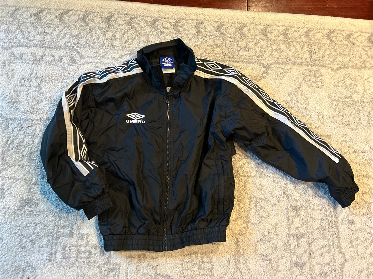 Umbro Vintage Youth Medium Windbreaker Track Jacket Black White