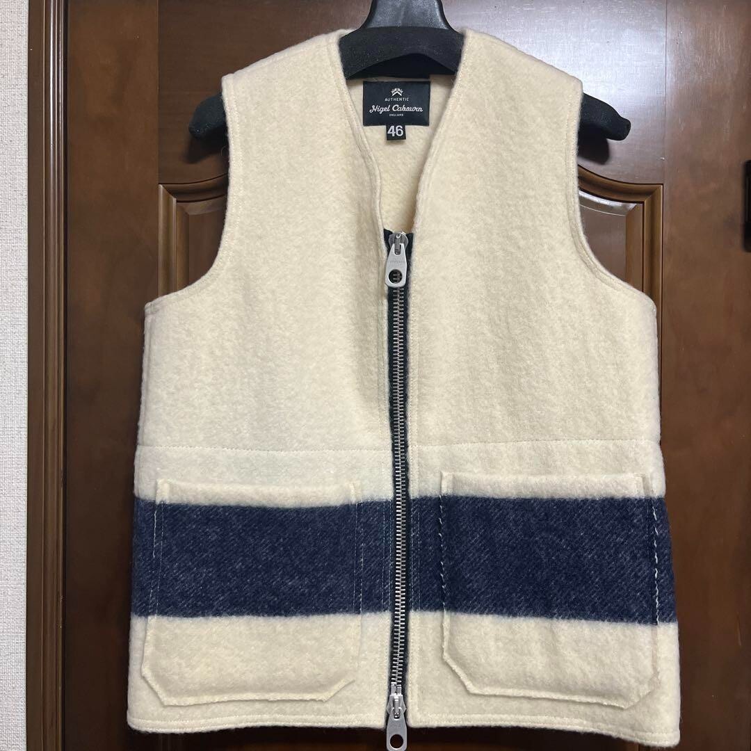 Nigel Cabourn - ZIP OVER VEST Size 46 White/Navy Stylish Popular