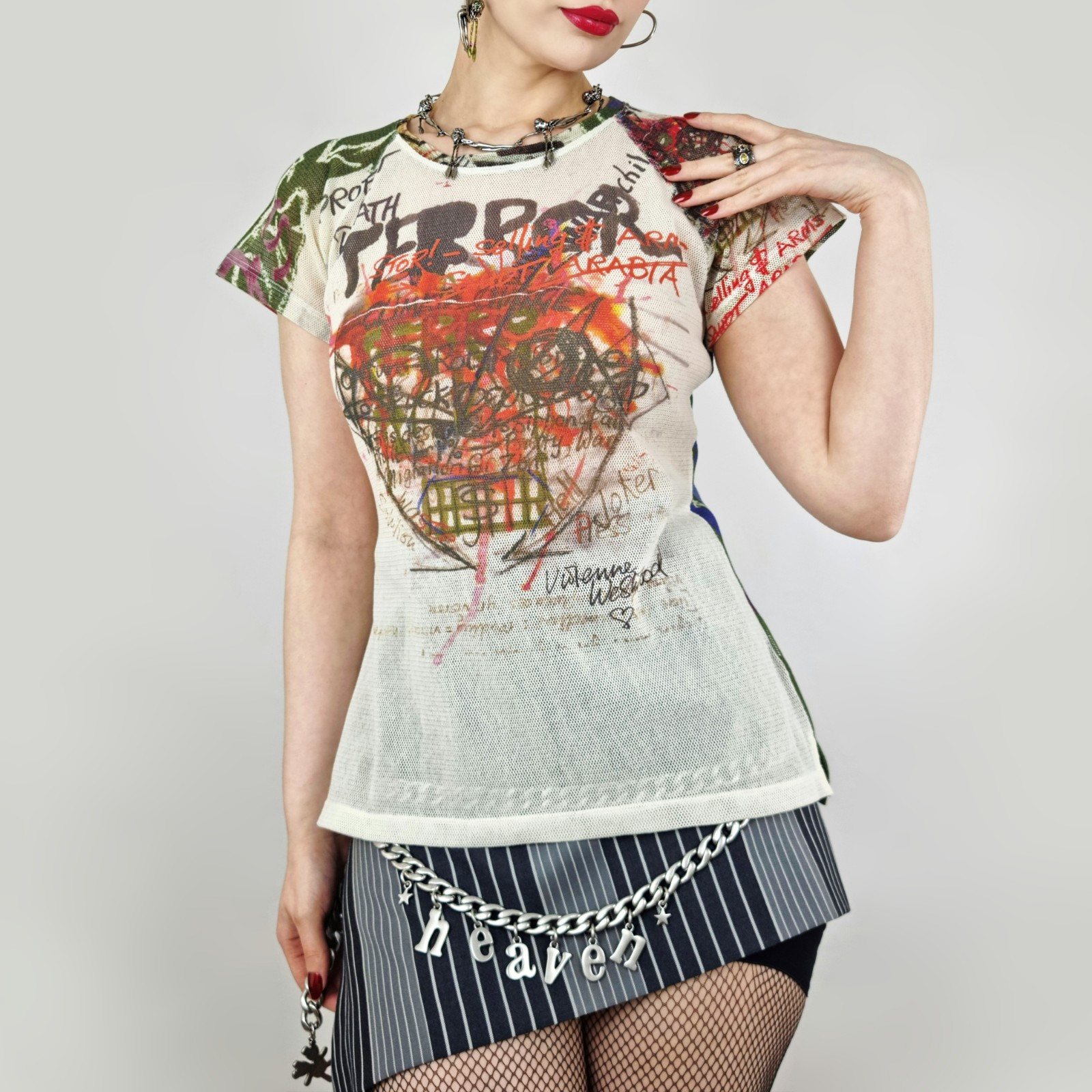 VIVIENNE WESTWOOD ROCK GRAPHIC PRINT STRETCHY MESH UNISEX TSHIRT