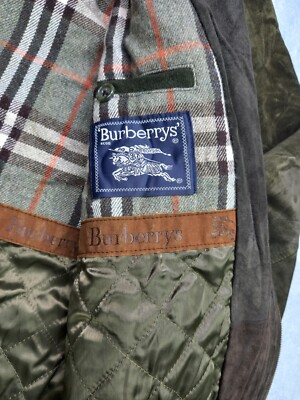 Vtg 80s BURBERRYS Green Suede Leather Wool Lined Nova Check Jacket