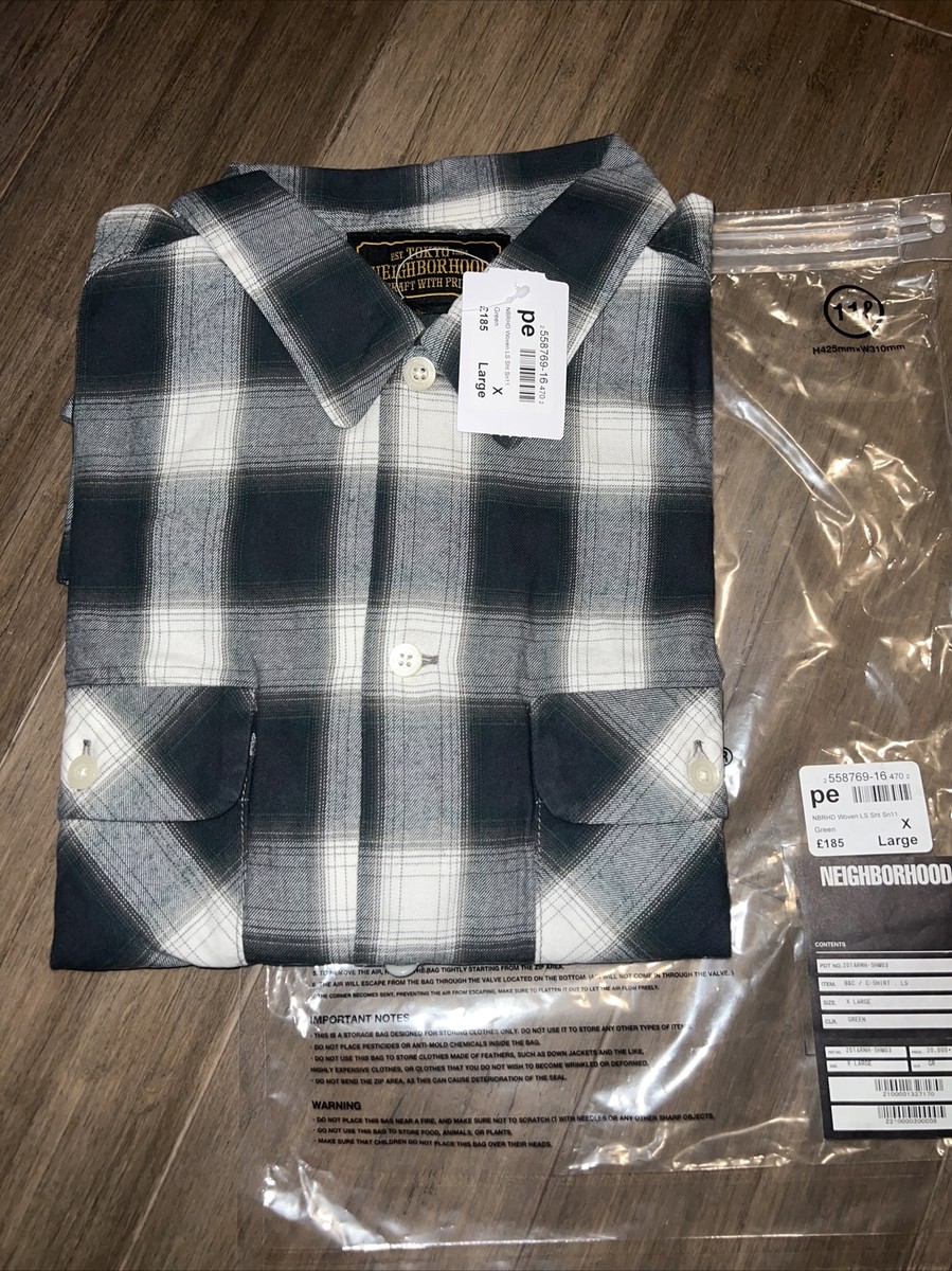 Neighborhood Shirt Check Flannel B&C C-Shirt Ls GREEN X-Large New