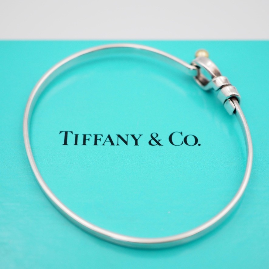 EXC] TIFFANY & Co. Bracelet Hook & Eye Bangle Silver 18K Yellow